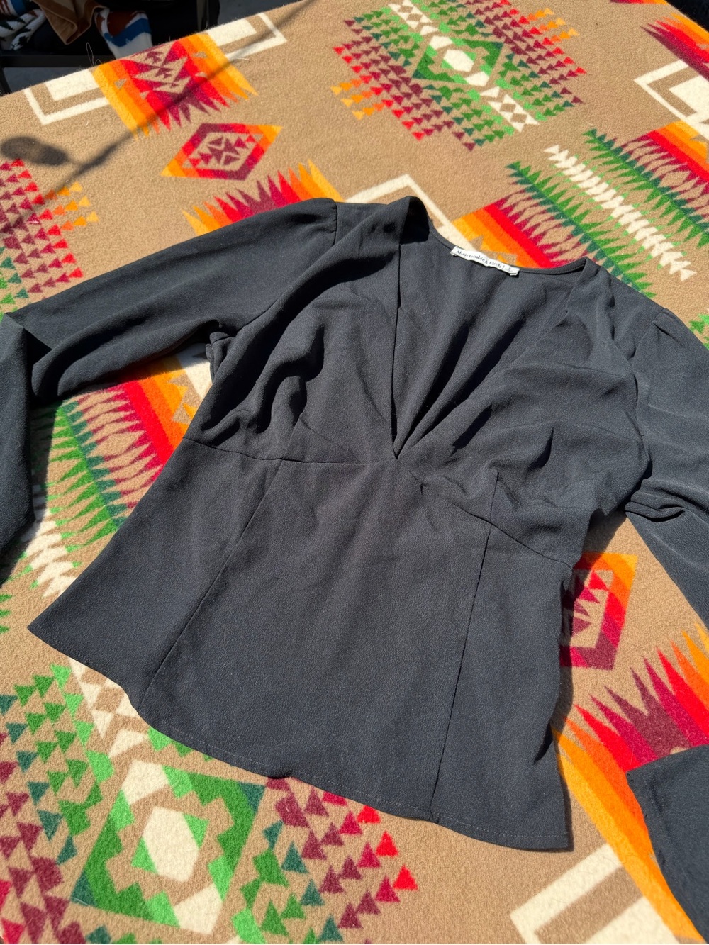 Abercrombie Black V-Neck Long Sleeve Peplum Top